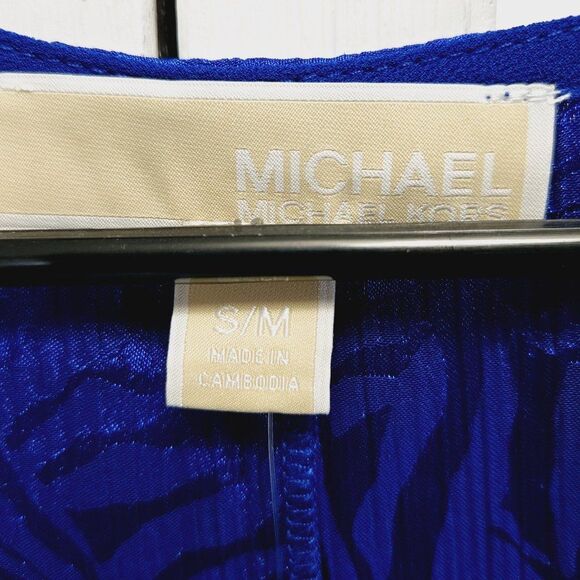 NWT MICHAEL KORS Royal Blue Zebra Plisse Handkerchief Hem Poly Top/Tunic Sm/Med - Picture 8 of 11